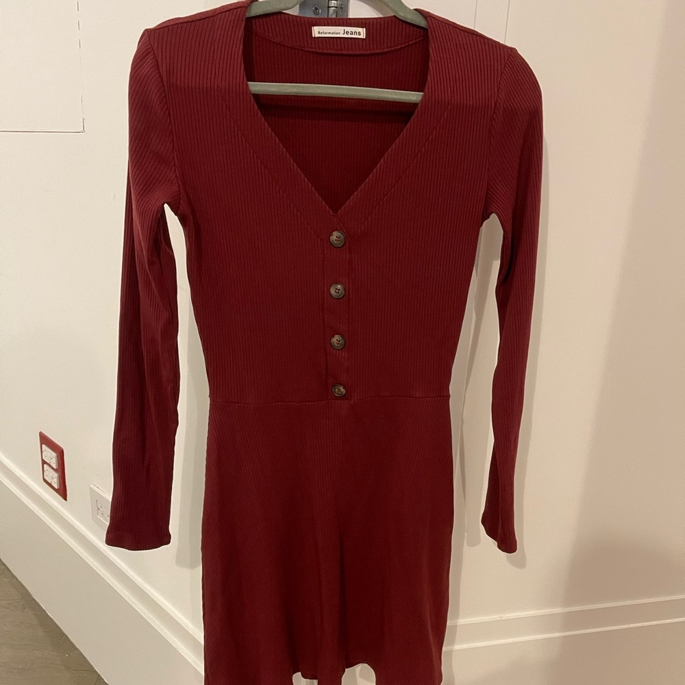 REFORMATION maroon ribbed button mini dress